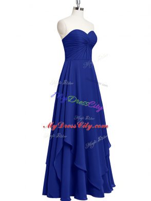 Lovely Royal Blue Chiffon Zipper Sleeveless Floor Length Pleated