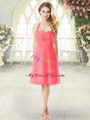 Colorful Knee Length Watermelon Red Homecoming Dress Halter Top Sleeveless Zipper