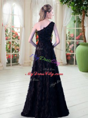 Sleeveless Floor Length Zipper Prom Gown in Black with Appliques