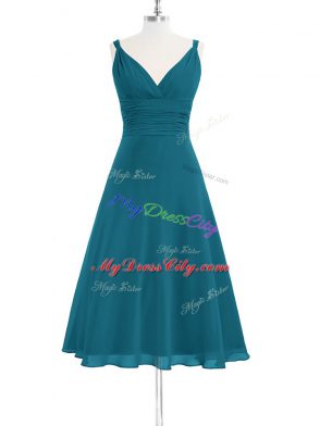 Teal Zipper Prom Dress Ruching Sleeveless Knee Length