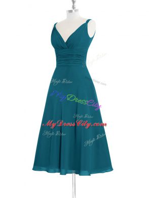 Teal Zipper Prom Dress Ruching Sleeveless Knee Length