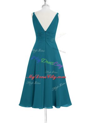 Teal Zipper Prom Dress Ruching Sleeveless Knee Length