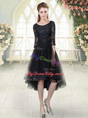 Clearance Scoop Half Sleeves Lace Up Black Tulle