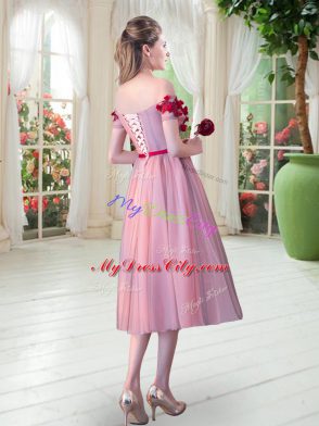 Wonderful Tulle Sleeveless Tea Length Prom Dress and Appliques