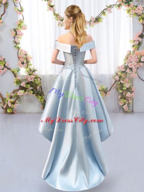 Unique Appliques Wedding Guest Dresses Lavender Lace Up Sleeveless High Low