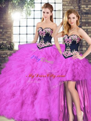 Superior Fuchsia Sleeveless Tulle Lace Up Sweet 16 Dresses for Sweet 16 and Quinceanera