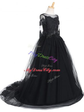 Black Long Sleeves Lace Clasp Handle Pageant Dress