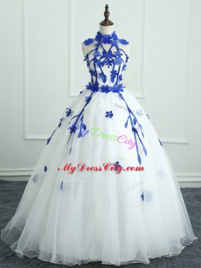 Fantastic White Organza Zipper Quinceanera Gown Sleeveless Floor Length Appliques