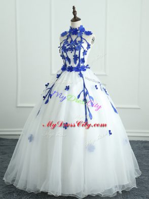 Fantastic White Organza Zipper Quinceanera Gown Sleeveless Floor Length Appliques