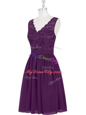 Mini Length A-line Sleeveless Purple Prom Dresses Zipper