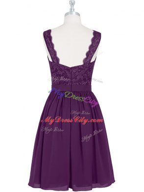 Mini Length A-line Sleeveless Purple Prom Dresses Zipper