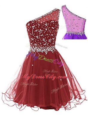 Sleeveless Mini Length Beading Side Zipper Dress for Prom with Wine Red