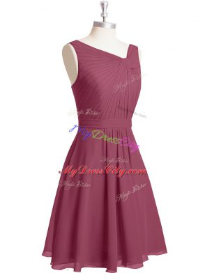 Knee Length Red Dress for Prom Chiffon Sleeveless Ruching and Belt