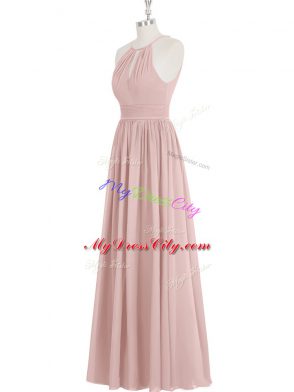 Modest Baby Pink Halter Top Zipper Ruching Prom Dress Sleeveless