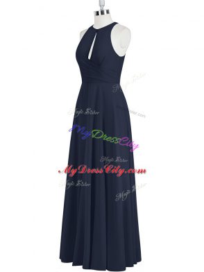 Suitable Black Zipper Scoop Ruching Prom Evening Gown Chiffon Sleeveless