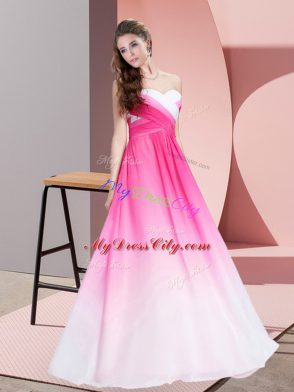 Charming Pink And White Sweetheart Lace Up Ruching Evening Dress Sleeveless