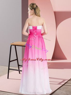 Charming Pink And White Sweetheart Lace Up Ruching Evening Dress Sleeveless