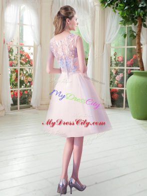 Eye-catching Tulle Scoop Sleeveless Zipper Appliques Dress for Prom in Champagne