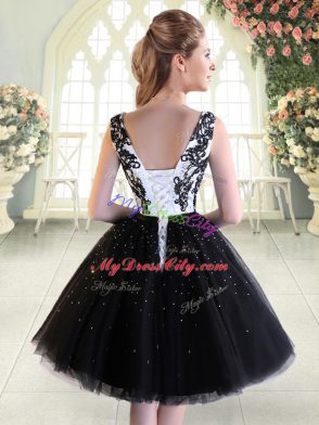 Glorious Black Scoop Lace Up Beading and Lace Dress for Prom Sleeveless