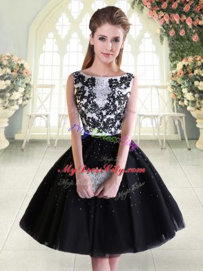 Glorious Black Scoop Lace Up Beading and Lace Dress for Prom Sleeveless