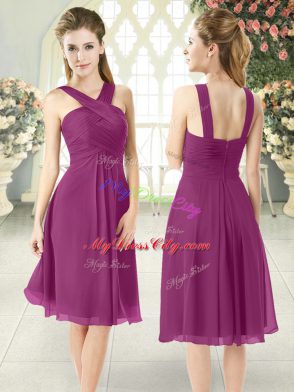 Enchanting Purple Empire Chiffon Straps Sleeveless Ruching Knee Length Zipper