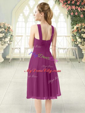 Enchanting Purple Empire Chiffon Straps Sleeveless Ruching Knee Length Zipper