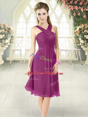 Enchanting Purple Empire Chiffon Straps Sleeveless Ruching Knee Length Zipper