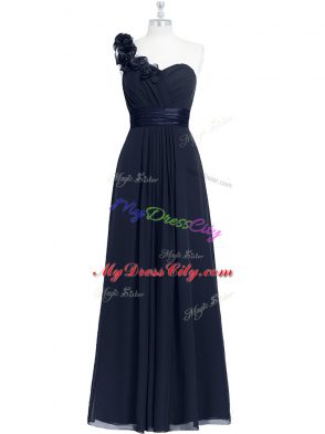 Black Sleeveless Hand Made Flower Floor Length Evening Dress