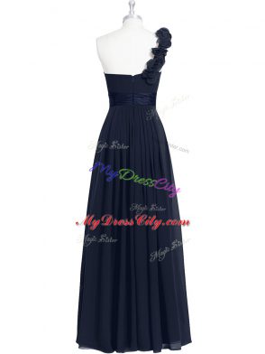 Black Sleeveless Hand Made Flower Floor Length Evening Dress