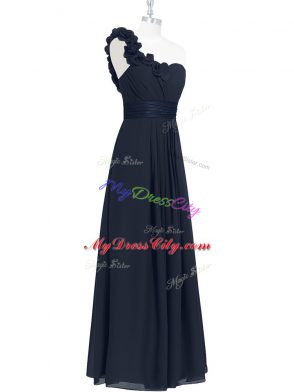 Black Sleeveless Hand Made Flower Floor Length Evening Dress