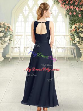 Black Chiffon Zipper Prom Dress Sleeveless Ankle Length Ruching