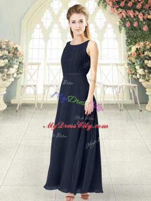 Black Chiffon Zipper Prom Dress Sleeveless Ankle Length Ruching