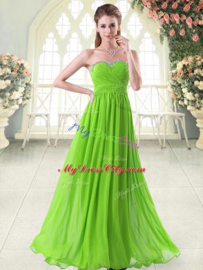 Chiffon Zipper Evening Dress Sleeveless Floor Length Beading and Ruching