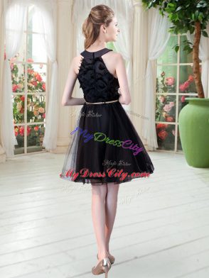 Dynamic Tulle Scoop Sleeveless Zipper Belt Dress for Prom in Black