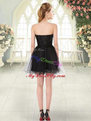 Black Sweetheart Lace Up Beading and Appliques Juniors Evening Dress Sleeveless