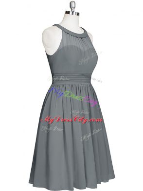 Cheap Grey Sleeveless Chiffon Zipper Prom Dresses for Prom and Party and Military Ball