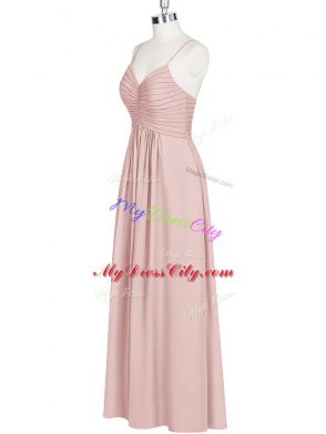 Hot Sale Baby Pink Prom Dress Prom and Party with Ruching Spaghetti Straps Sleeveless Zipper