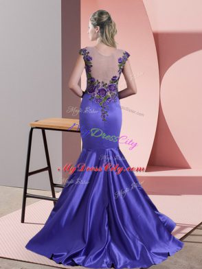 Flirting Eggplant Purple Scoop Side Zipper Appliques Prom Party Dress Sweep Train Sleeveless