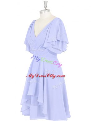 Baby Blue Chiffon Backless V-neck Short Sleeves Mini Length Homecoming Dress Ruching