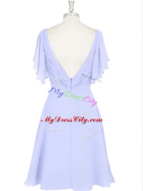 Baby Blue Chiffon Backless V-neck Short Sleeves Mini Length Homecoming Dress Ruching