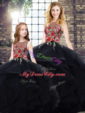 Custom Made Floor Length Black Sweet 16 Dress Bateau Sleeveless Lace Up