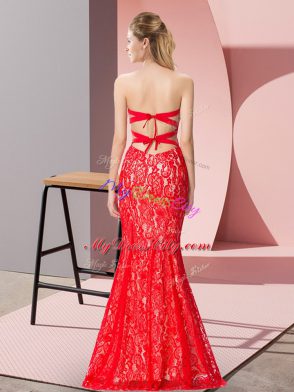 Beading Prom Gown Red Backless Sleeveless Floor Length