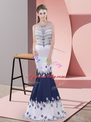 Pretty Blue And White Scoop Neckline Embroidery Dress for Prom Sleeveless Zipper