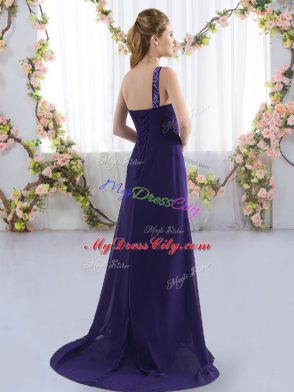 Fancy Chiffon Sleeveless Bridesmaid Dresses Brush Train and Beading