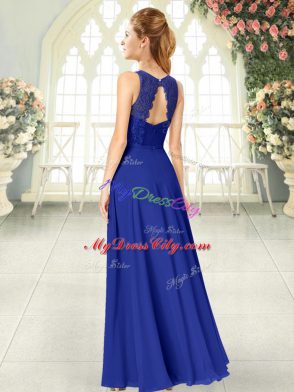 Sophisticated Royal Blue Backless Prom Dresses Lace Sleeveless Floor Length