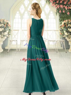 Green Chiffon Zipper Sleeveless Ankle Length Ruching