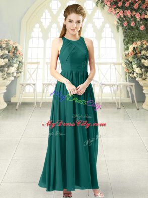 Green Chiffon Zipper Sleeveless Ankle Length Ruching