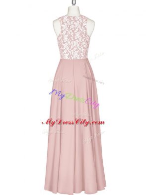 Noble Pink Scoop Zipper Lace and Appliques Sleeveless