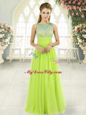 Low Price Sleeveless Floor Length Beading Side Zipper with Yellow Green