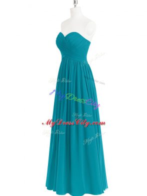 Wonderful Chiffon Sweetheart Sleeveless Zipper Ruching Prom Party Dress in Teal